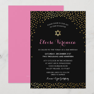 Convite BAT MITZVAH na moda glamour confetti spot gold ros