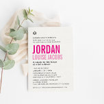 Convite BAT MITZVAH nomes cor-de-rosa negrito modernos<br><div class="desc">por kat massard >> kat@simplysweetPAPERIE.com << CONTACT ME para texto personalizado ou para adicionar quaisquer linhas em Hebraico Ame o design, mas gostaria de ver algumas mudanças - outro esquema de cores, produto, adicionar uma foto ou adaptado para uma ocasião diferente - sem preocupações me contate - estou feliz em...</div>