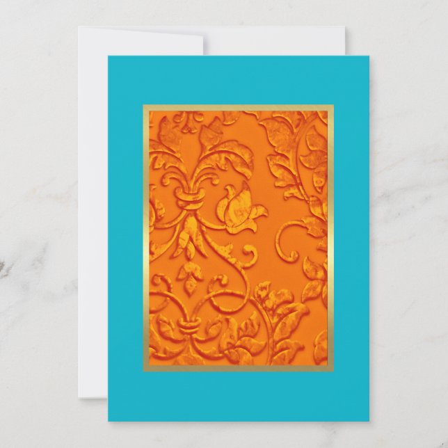 Convite Bat Mitzvah Orange Damask com Qualquer Cor (Frente)