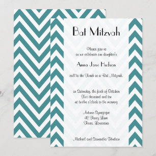 Convite Bat Mitzvah - Padrão Zigzag, Chevron - Azul