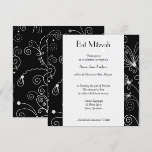 Convite Bat Mitzvah - Padrões Invertidos, Raios - Preto