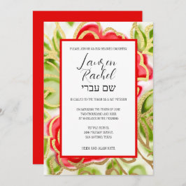 Convite Bat Mitzvah Painted Watercolor Rosas vermelhas