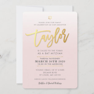 Convite Bat Mitzvah PERSONALIZADO Invite o ouro rosa pálid