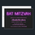 Convite Bat Mitzvah Pink Neon Lights<br><div class="desc">Legal convite do morcego moderno mitzvah com "Bat Mitzvah" em luzes néon cor-de-rosa e brilhantes contra um fundo preto.</div>