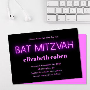 Convite Bat Mitzvah Pink Neon Lights Salva A Data