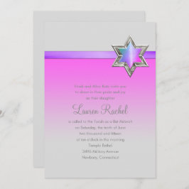 Convite Bat Mitzvah Pink Ombre Ribbon e Star