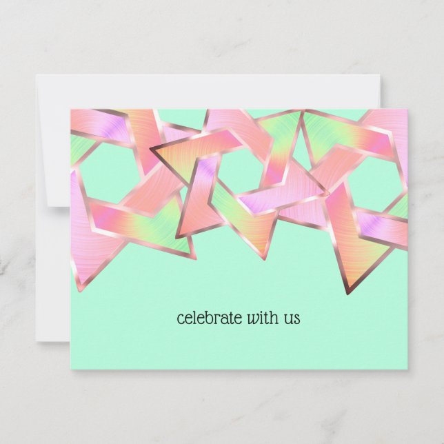 Convite Bat Mitzvah Pink Peach Estrela Verde de David (Frente)