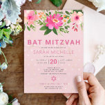 Convite Bat Mitzvah Pink Watercolor Floral Moderno Simples<br><div class="desc">Tenha orgulho, alegria e mostre este marco do seu Bat Mitzvah favorito com este sofisticado e personalizado convite! Uma aquarela floral chica, espantosa, cor rosa e pêssego com rosa empoeirado, o tipo sans moderno ensan sobrepõe um fundo cor-de-rosa suave e pontos confetti. Personalize o texto personalizado com o nome, a...</div>