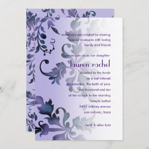 Convite Bat Mitzvah Purple e Blue Foliage Damask