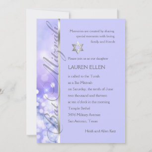 Convite Bat Mitzvah Purple e Blue Sparkle Lights