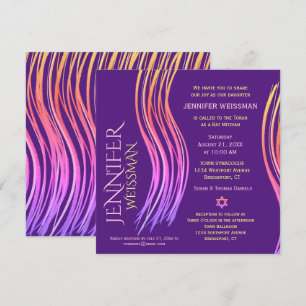 Convite Bat Mitzvah Purple e Pink Prayer Shawl