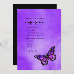 Convite Bat Mitzvah Purple Glitter Butterfly