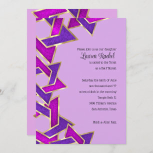 Convite Bat Mitzvah Purple Pink Star: David Invitat