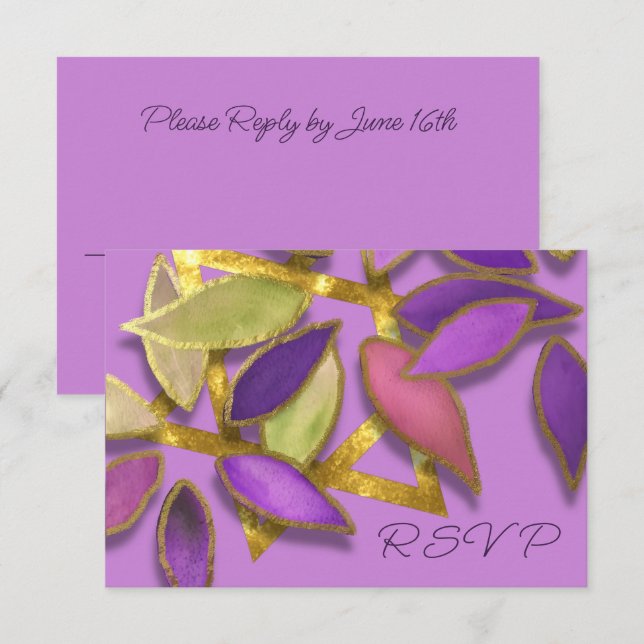 Convite Bat Mitzvah Purple Pink Watercolor Estrela (Frente/Verso)