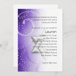 Convite Bat Mitzvah Purple Shimmer Star de David