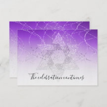 Bat Mitzvah Purple Star Glittery After Party Card