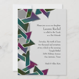 Convite Bat Mitzvah Purple Teal Star de David a Qualquer C
