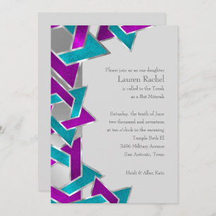 Convite Bat Mitzvah Purple Turquoise Star David Qualquer C