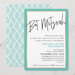 Convite BAT MITZVAH - quadro de ouro moderno e simples