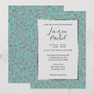 Convite Bat Mitzvah Qualquer Cor com Pontos Brilhantes Pra