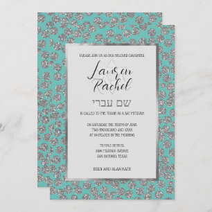 Convite Bat Mitzvah Qualquer Cor com Pontos Brilhantes Pra