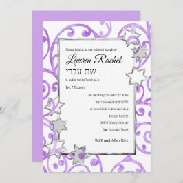 Convite Bat Mitzvah Qualquer Estrelas de Prata do Centro B