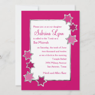 Convite Bat Mitzvah Qualquer Estrelas de Prata do Centro B