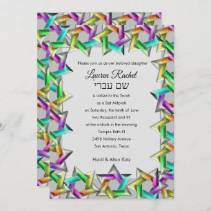 Convite Bat Mitzvah Rainbow Star de David em Qualquer Cor