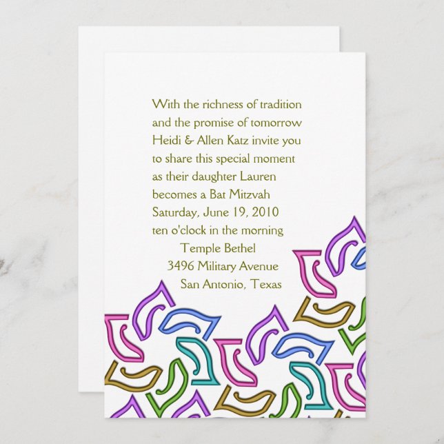 Convite Bat Mitzvah Rainbow Star of David Invitation (Frente/Verso)