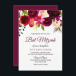 Convite Bat Mitzvah, Rapariga Vermelha Burgundy<br><div class="desc">Bat Mitzvah,  uma coleção de Convitos para a Garota Floral Vermelha Burgundy em Niche e Nest. Boho chic burgundy vermelha aquarela floral Linda mão pintada aquarela ilustração</div>