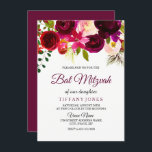 Convite Bat Mitzvah, Rapariga Vermelha Burgundy<br><div class="desc">Bat Mitzvah,  uma coleção de Convitos para a Garota Floral Vermelha Burgundy em Niche e Nest. Boho chic burgundy vermelha aquarela floral Linda mão pintada aquarela ilustração</div>