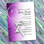 Convite Bat Mitzvah Raspberry Shimmer Star de David<br><div class="desc">Conjuntos de convites para o bar Mitzvah e Bat Mitzvah desenhados por Umua. Impresso e enviado pela Zazzle ou seus parceiros.</div>