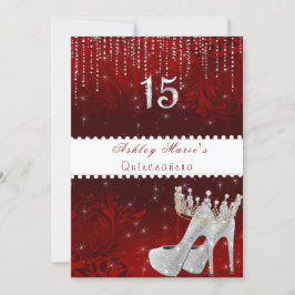 Convite Bat Mitzvah Red Satin Princesa Diamantes Invi