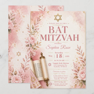 Convite Bat Mitzvah Rosa e Dourada