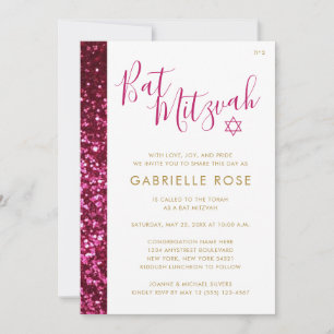Convite Bat Mitzvah Rosa Glitter Stripe