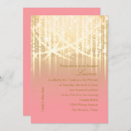 Convite Bat Mitzvah Rosa rosa e Douradas luzes cintilantes