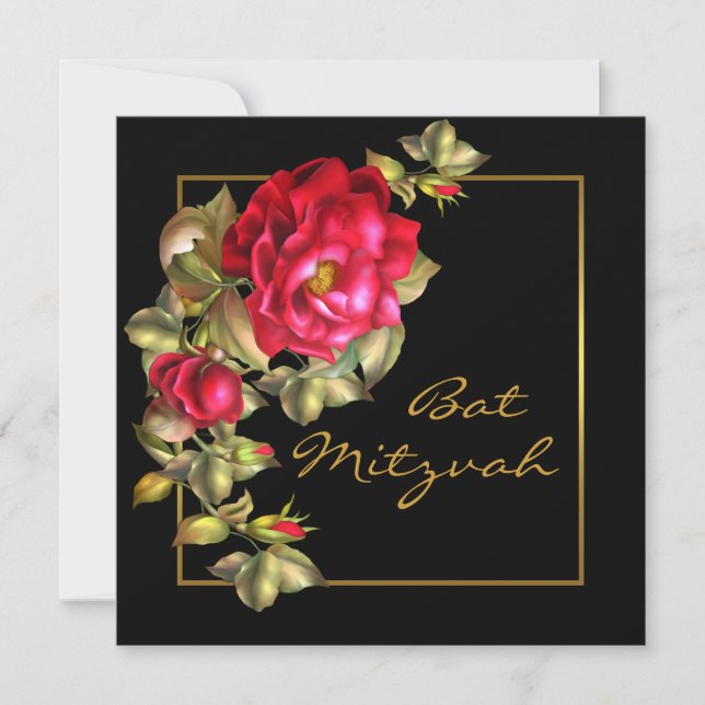 Convite Bat Mitzvah Rosa Vermelha (Frente)
