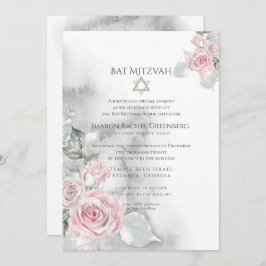 Convite BAT MITZVAH | Rosas de Aquarela Rosa Elegante