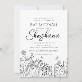 Convite Bat Mitzvah Roteiro Elegante Floral Esboço