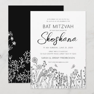 Convite Bat Mitzvah ROTEIRO MANUSCRITO HEBRAICO Floral