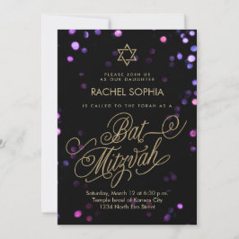 Convite Bat Mitzvah | Roxo Elegante e Dourado