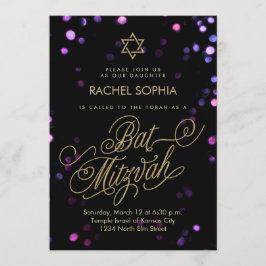 Convite Bat Mitzvah | Roxo Elegante e Dourado
