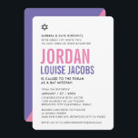 Convite BAT MITZVAH roxo rosa, cor-de-rosa, preto, básico<br><div class="desc">por kat massard >> kat@simplysweetPAPERIE.com << CONTACT ME para texto personalizado ou para adicionar quaisquer linhas em Hebraico Ame o design, mas gostaria de ver algumas mudanças - outro esquema de cores, produto, adicionar uma foto ou adaptado para uma ocasião diferente - sem preocupações me contate - estou feliz em...</div>