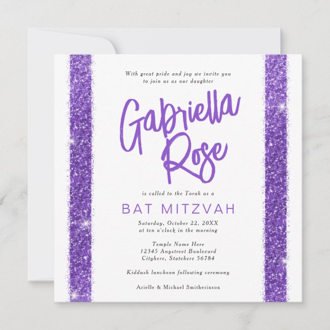 Convite Bat Mitzvah Roxo Texto Mínimo Moderno Moderno (Frente)