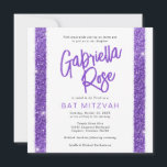 Convite Bat Mitzvah Roxo Texto Mínimo Moderno Moderno<br><div class="desc">Bat Mitzvah, um convite moderno, simples e mínimo para riscas de brilho roxo, com um nome divertido e audacioso para a escrita de pincel de caligrafia e design de tipografia elegante para uma celebração típica de mitzvah. Todos os textos, cores e fontes podem ser editados com a Ferramenta Modelo Design....</div>