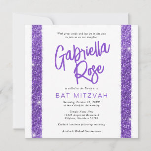 Convite Bat Mitzvah Roxo Texto Mínimo Moderno Moderno