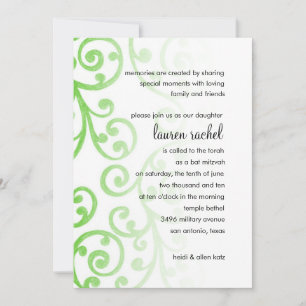 Convite Bat Mitzvah Scroll Padrão Verde