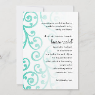 Convite Bat Mitzvah Scroll Pattern Aqua