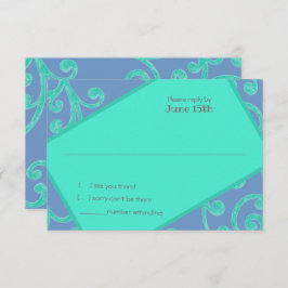 Convite Bat Mitzvah Scroll Pattern Aqua RSVP