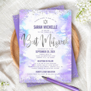 Convite Bat Mitzvah Silver Purple Watercolor Raia 2 Venue